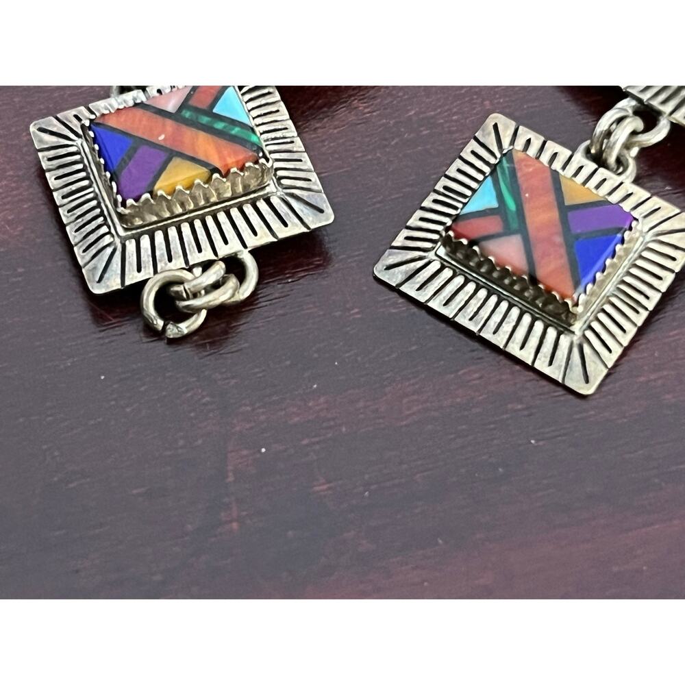 VTG QT Quoc Sterling Silver Mosaic Inlay Bracelet AS IS Tribal Southwestern - Picture 3 of 8